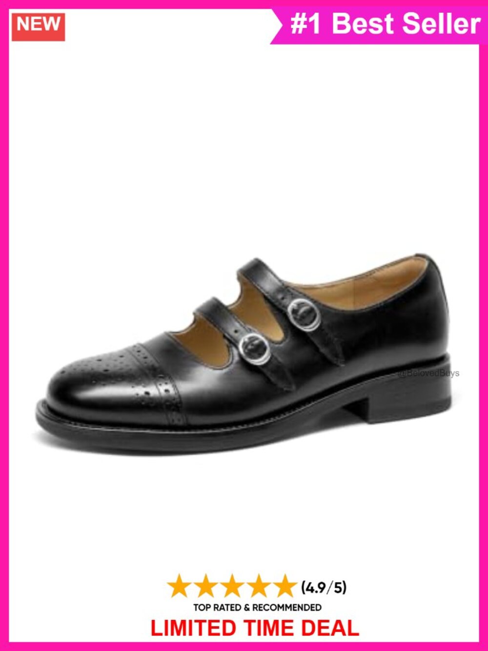 Genuine Leather Mary Jane Flats Double Buckle Comfort Round Toe Women's Shoes
